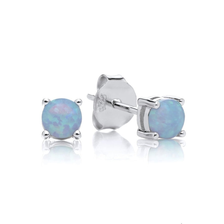 Sterling Silver Created Blue Opal Stud Earrings October Birthstone