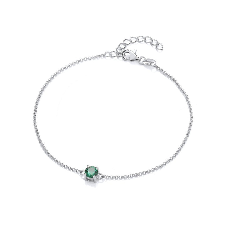 Sterling Silver Created Green Emerald Bracelet May Birthstone