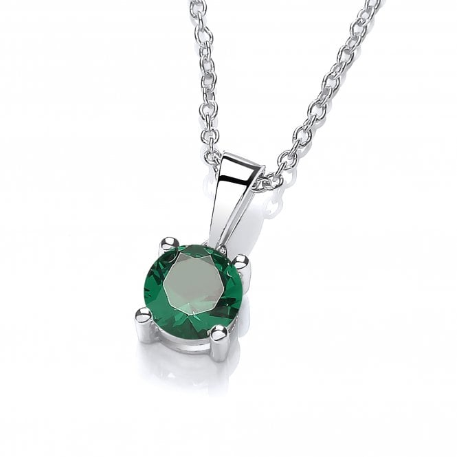 Sterling Silver Created Green Emerald Necklace May Birthstone