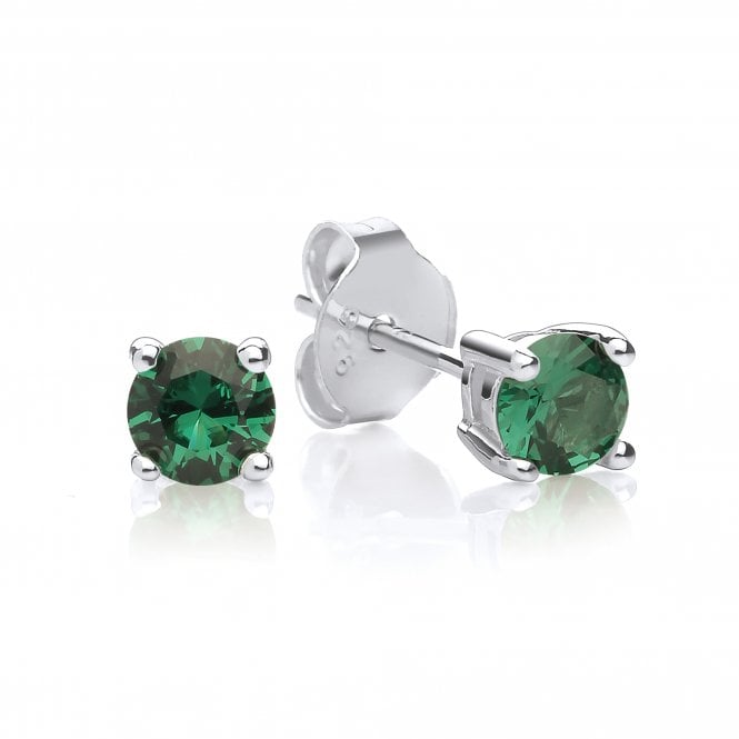 Sterling Silver Created Green Emerald Stud Earrings May Birthstone
