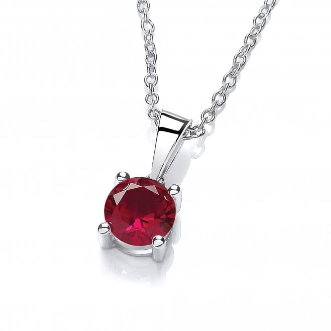 Sterling Silver Created Ruby Necklace July Birthstone