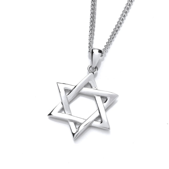 Sterling Silver Cross Over Star of David Long Necklace