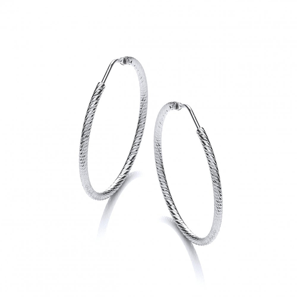 Sterling Silver Diamond Cut 45mm Hoop Earrings