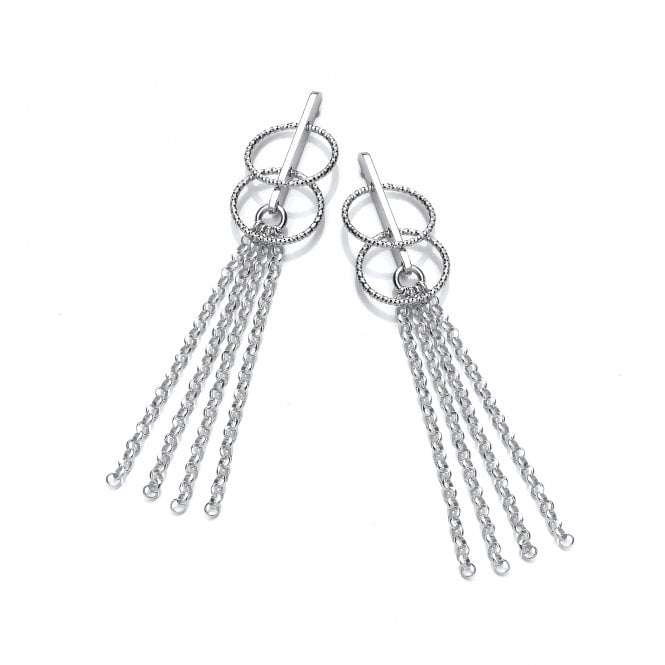 Sterling Silver Diamond Cut Circles & Chains Drop Earrings