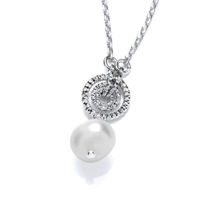 Sterling Silver Diamond Cut Circles Pearl Necklace