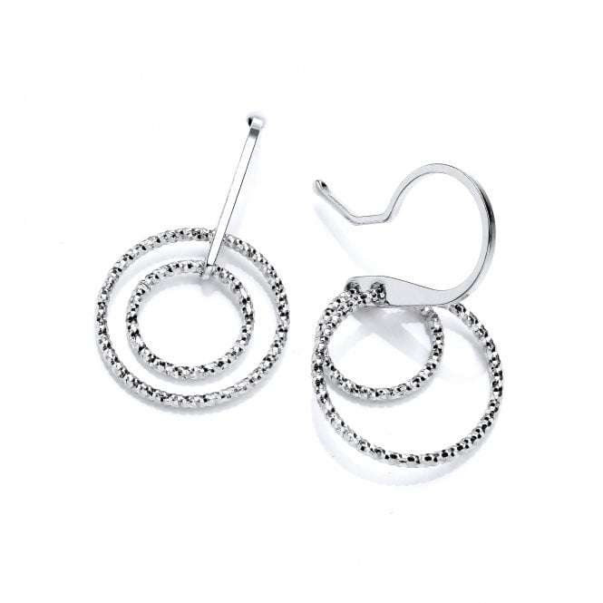 Sterling Silver Diamond Cut Double Circle Drop Earrings
