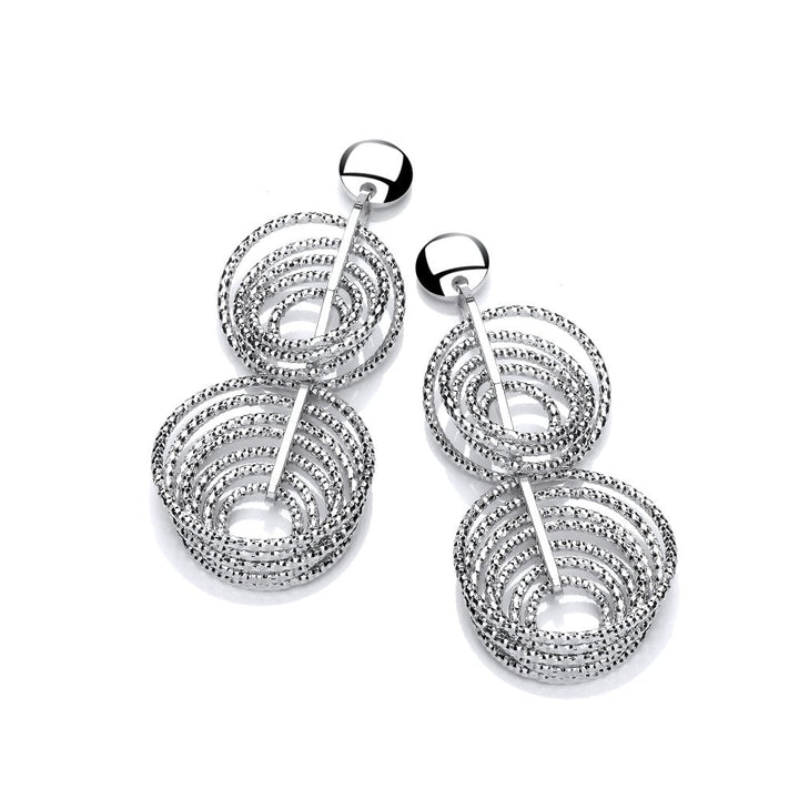 Sterling Silver Diamond Cut Double Multi Circle Drop Earrings