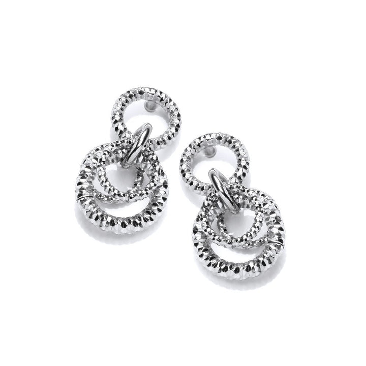 Sterling Silver Diamond Cut Encircled Hoops Drop Earrings