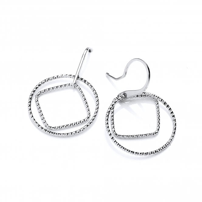 Sterling Silver Diamond Cut Geometric Drop Earrings