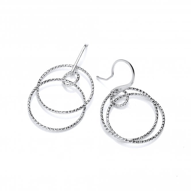 Sterling Silver Diamond Cut Hanging Hoops Drop Earrings
