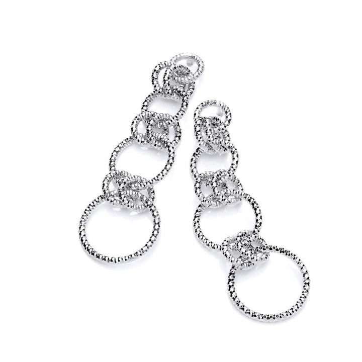 Sterling Silver Diamond Cut Long Linked Drop Earrings