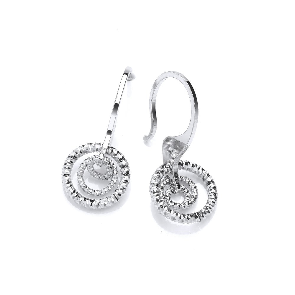 Sterling Silver Diamond Cut Mini Circles Drop Earrings