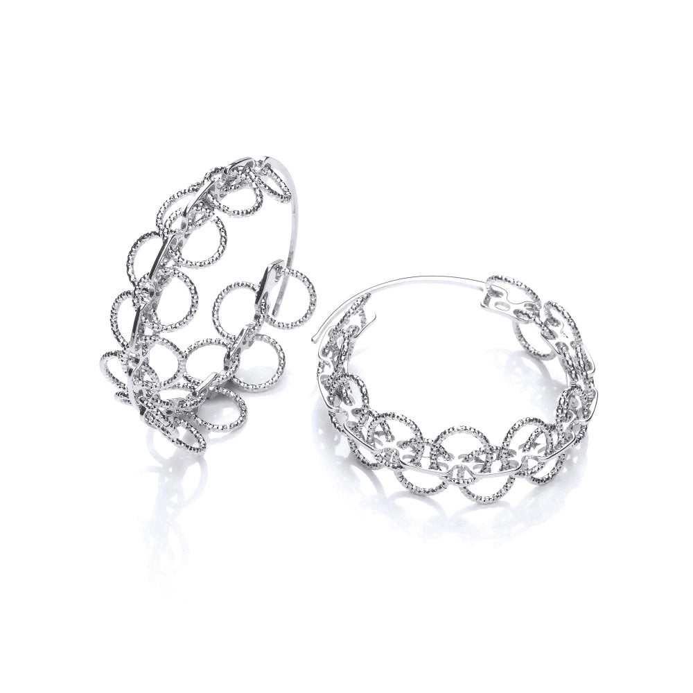 Sterling Silver Diamond Cut Multi Circle Hoop Earrings