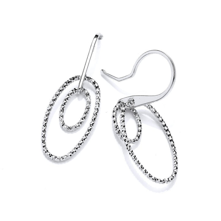 Sterling Silver Diamond Cut Oblong Drop Earrings