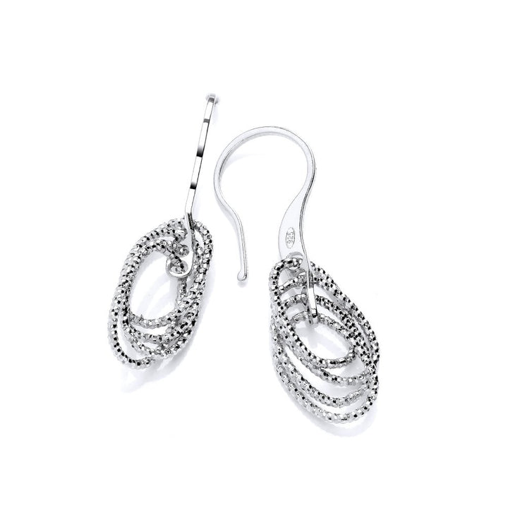 Sterling Silver Diamond Cut Oval Hoops Drop Earrings