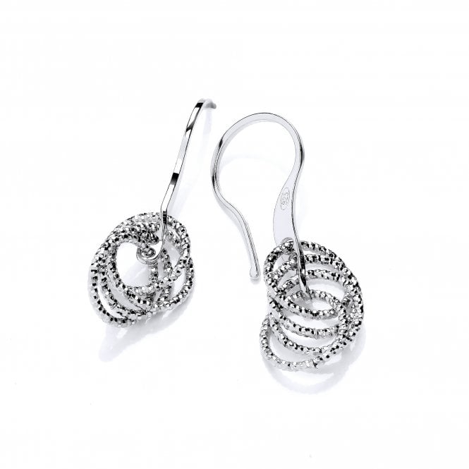 Sterling Silver Diamond Cut Swinging Circles Drop Earrings