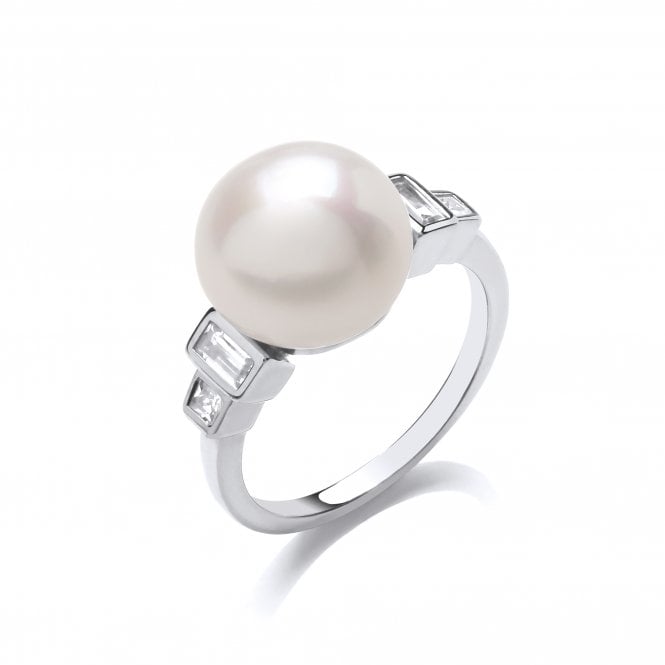 Sterling Silver Freshwater Pearl Art Deco Ring