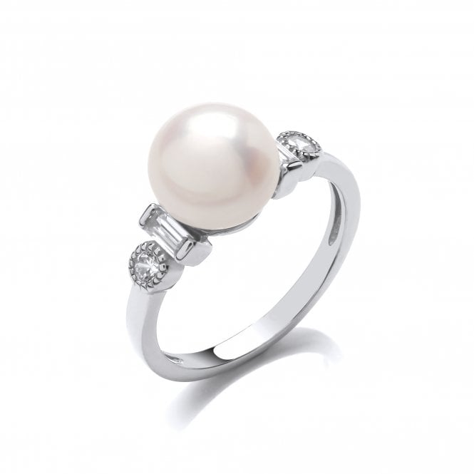 Sterling Silver Freshwater Pearl Art Deco Style Ring