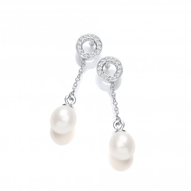 Sterling Silver Freshwater Pearl CZ Circle Drop Earrings