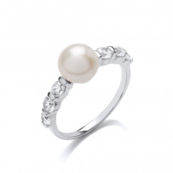 Sterling Silver Freshwater Pearl CZ Fancy Solitaire Ring