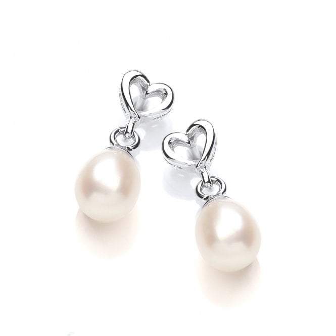 Sterling Silver Freshwater Pearl Dainty Heart Drop Earrings