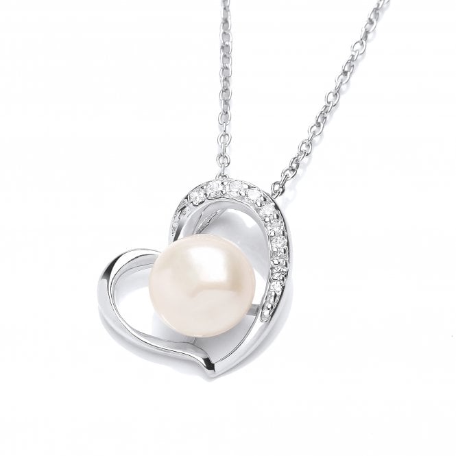 Sterling Silver Freshwater Pearl Heart Pendant & Chain