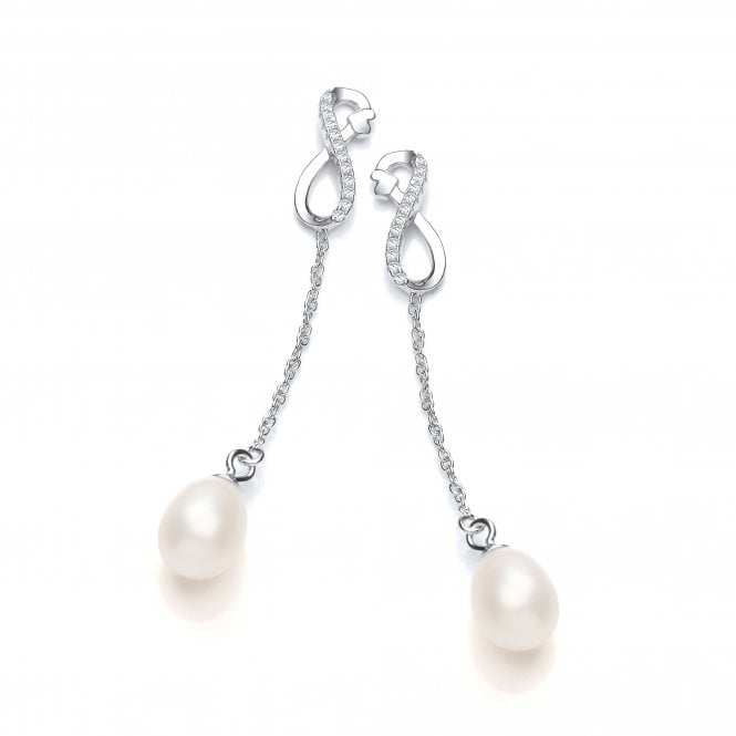 Sterling Silver Freshwater Pearl Infinity Drop Earrings