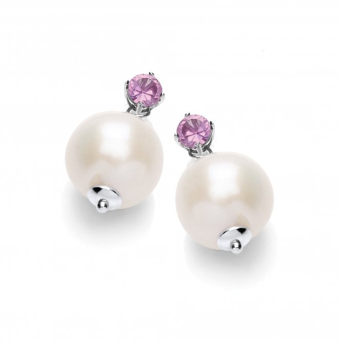 Sterling Silver Freshwater Pearl Pink Cubic Zirconia Drop Earrings