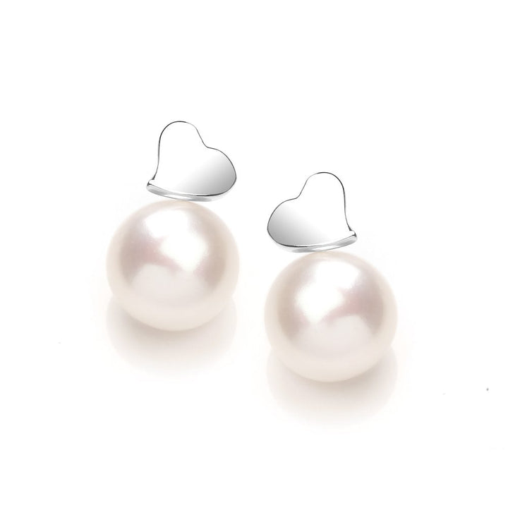 Sterling Silver Freshwater Pearl Polished Heart Stud Earrings