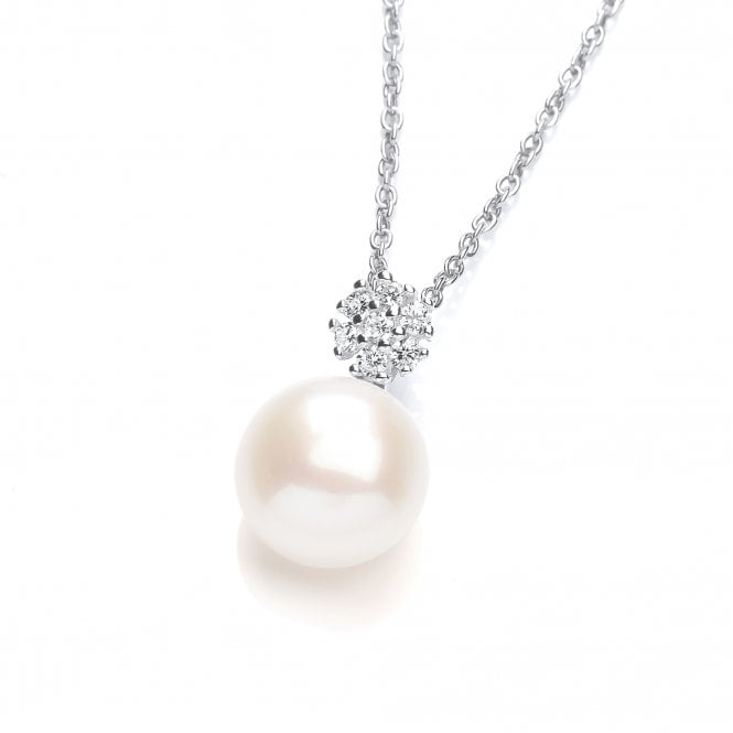 Sterling Silver Freshwater Pearl Small CZ Cluster Pendant & Chain