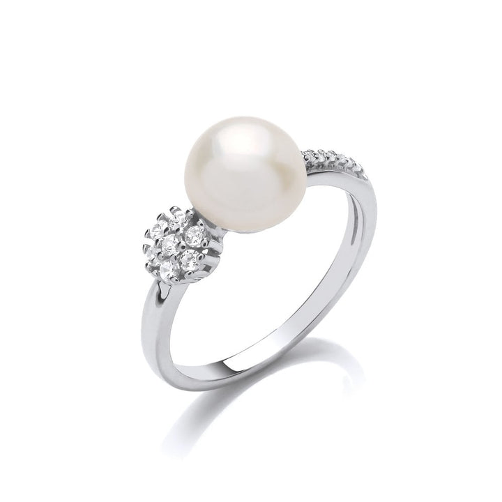 Sterling Silver Freshwater Pearl Small CZ Cluster Ring