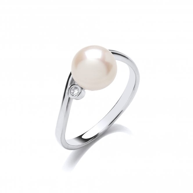 Sterling Silver Freshwater Pearl Wavy Solitaire Ring