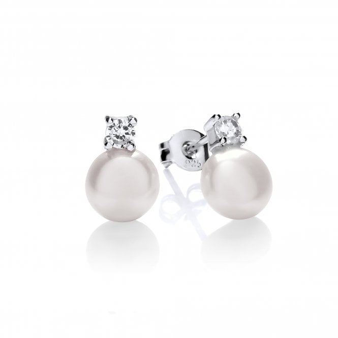Sterling Silver Freshwater Pearl with Claw Set Cubic Zirconia Stud Earrings