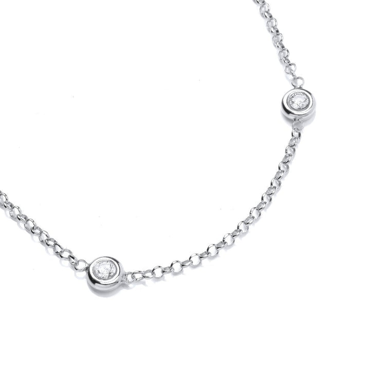 Sterling Silver Interspersed Cubic Zirconia Long Chain Station Necklace