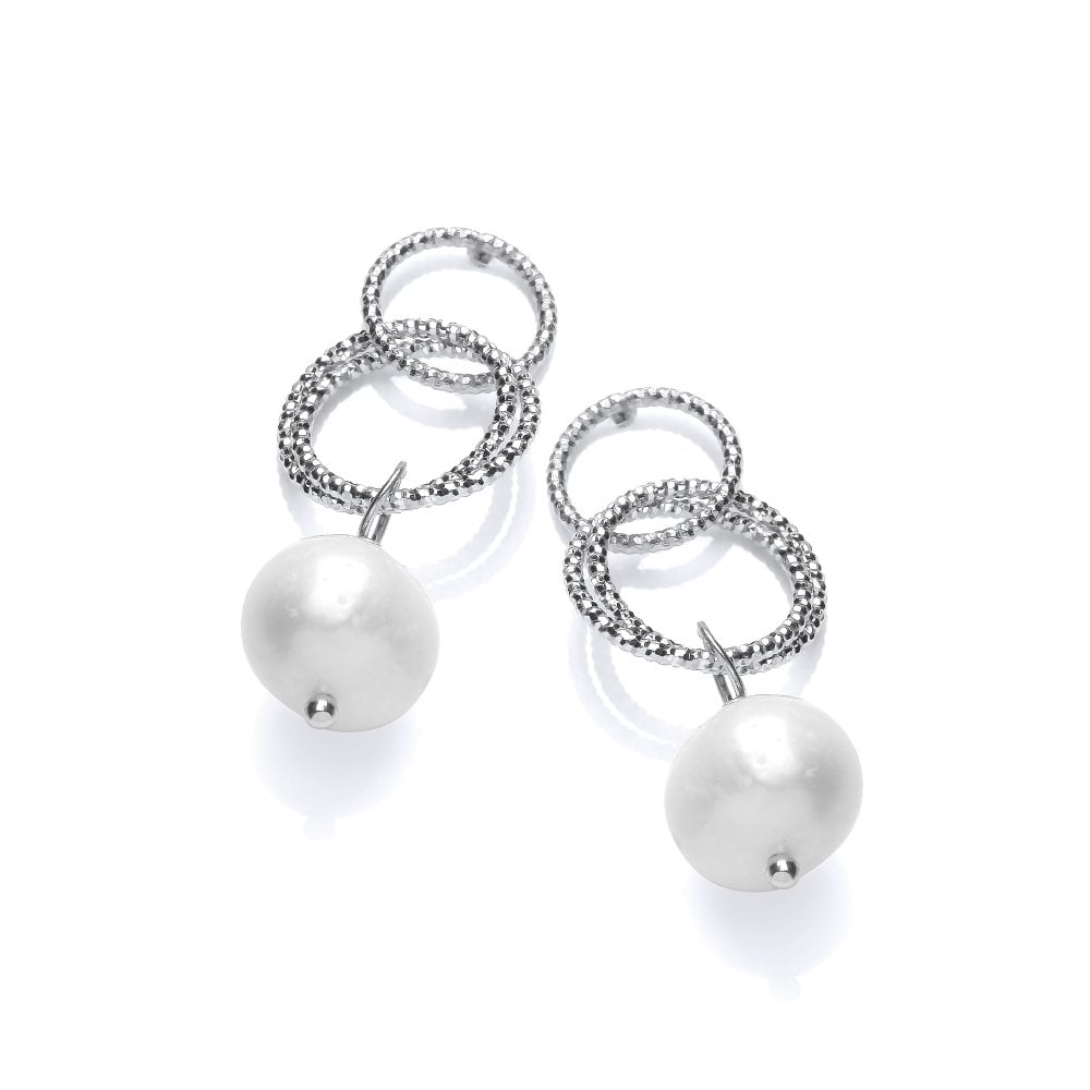 Sterling Silver Mini Circles Pearl Drop Earrings