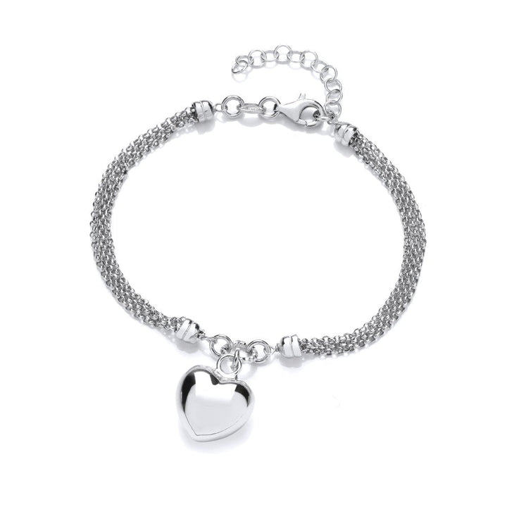 Sterling Silver Multi-Chain Heart Charm Bracelet