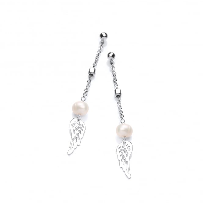 Sterling Silver & Pearl Angel's Wing Drop Earrings