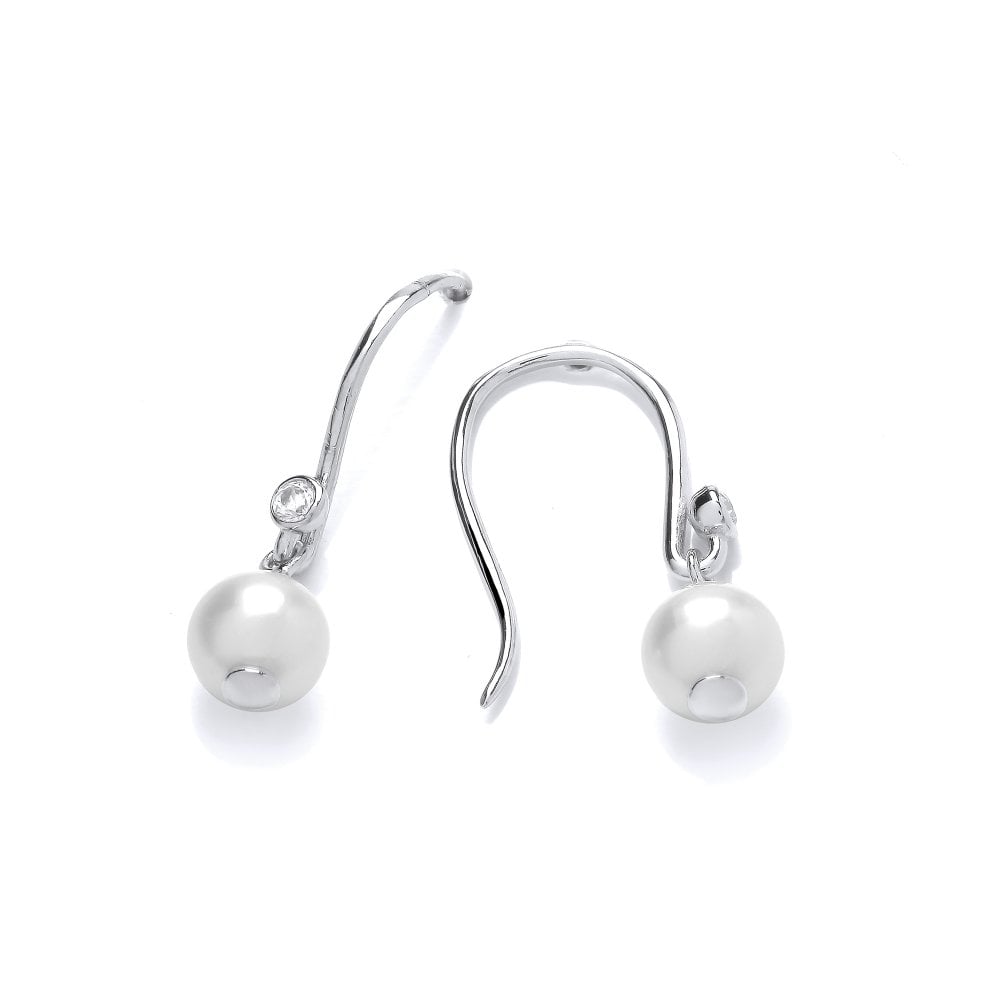 Sterling Silver Pearl & CZ Hook Earrings