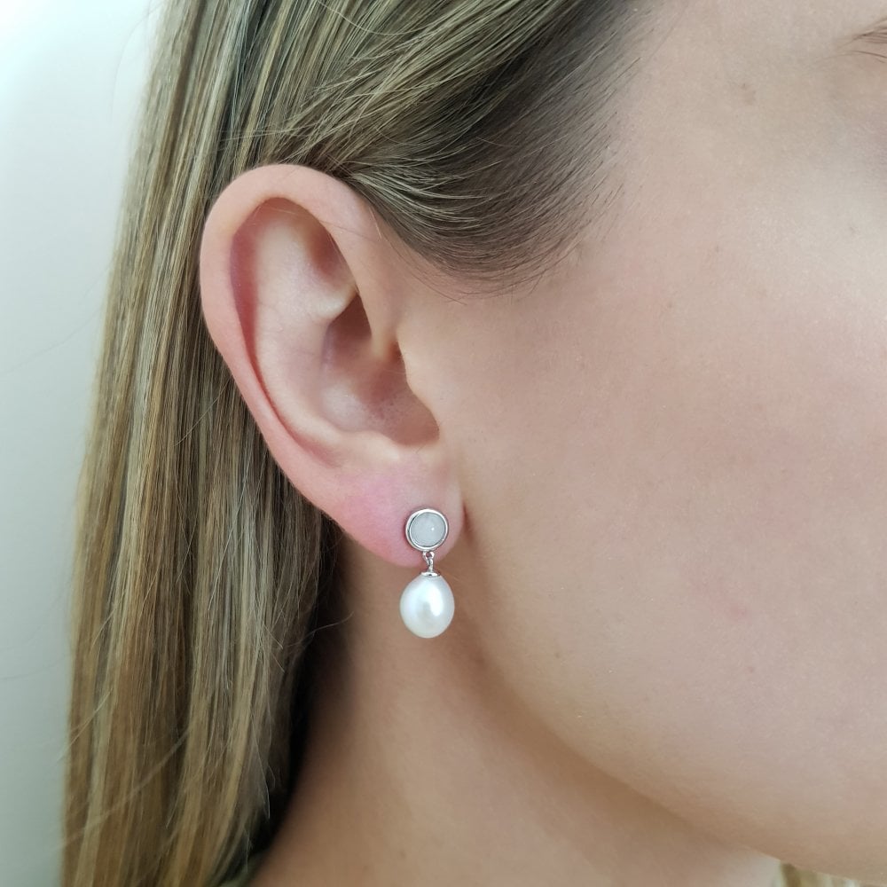 Sterling Silver Pearl & Rose Quartz Drop Earrings