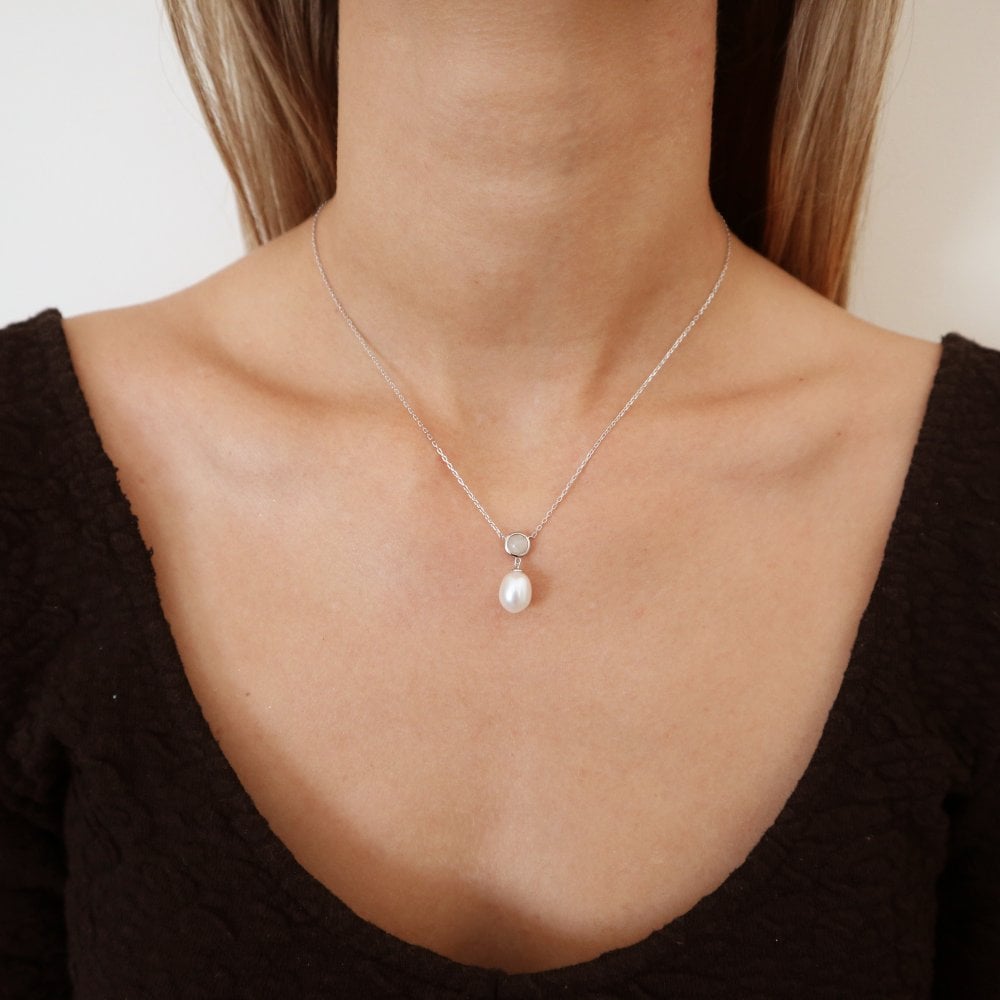 Sterling Silver Pearl & Rose Quartz Drop Necklace