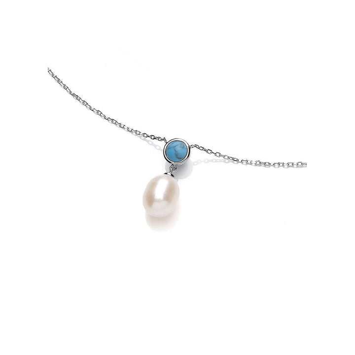 Sterling Silver Pearl & Turquoise Drop Necklace