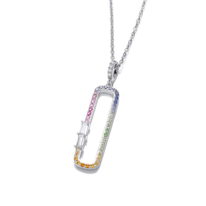 Sterling Silver Rainbow Oblong Drop Pendant & Chain