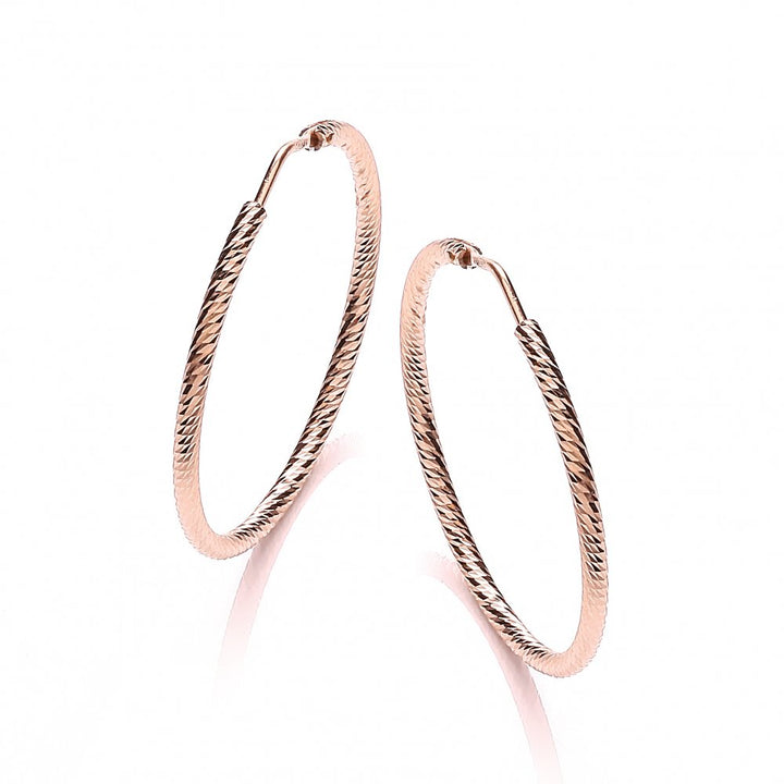 Sterling Silver & Rose Gold Plated Diamond Cut 35mm Hoop Earrings