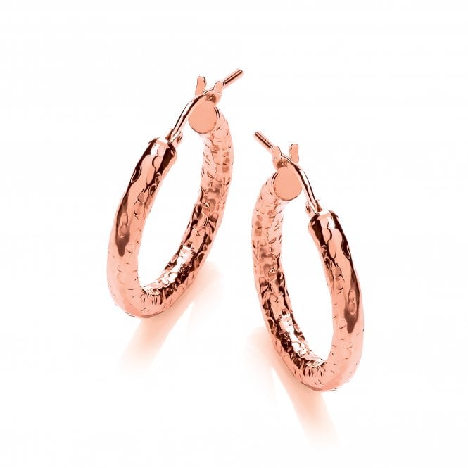 Sterling Silver & Rose Gold Plated Small Textured Hoop Earrings