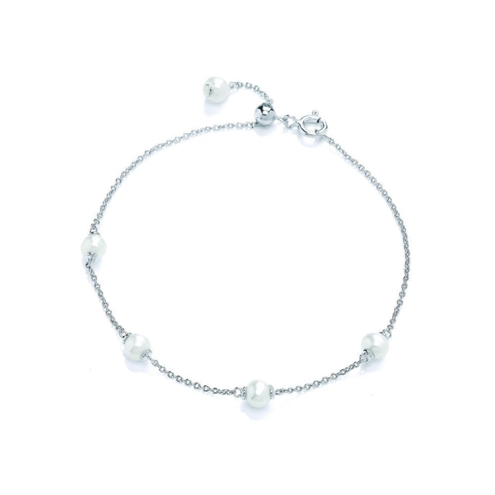 Sterling Silver Pearl & Cubic Zirconia Charm Bracelet