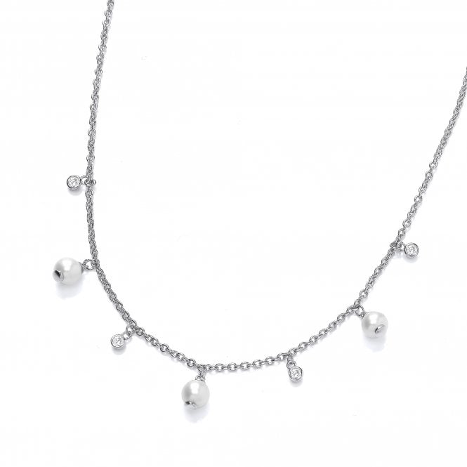 Sterling Silver Scattered Pearl & CZ Necklace