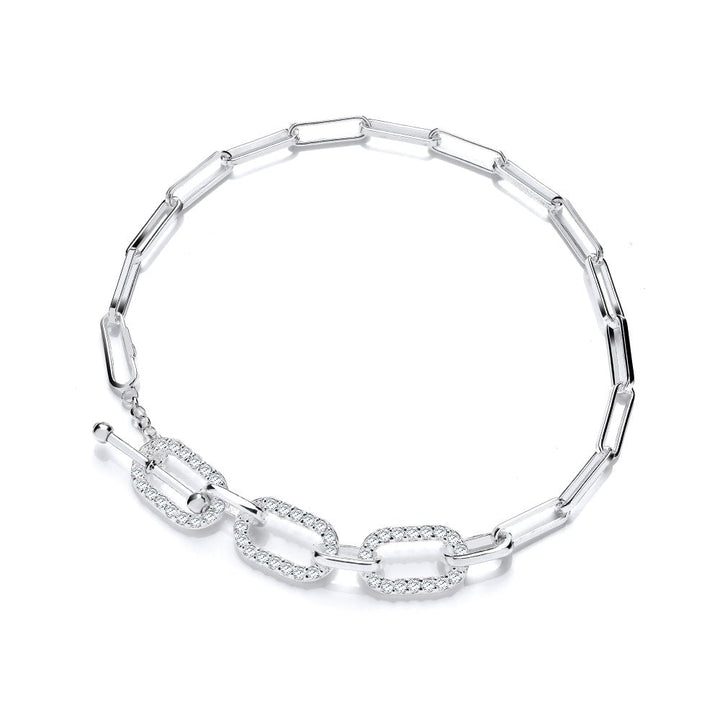 Sterling Silver Sparkling T-Bar Link Bracelet