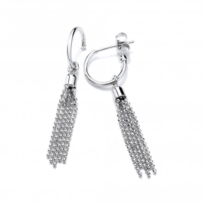 Sterling Silver Tassel Chain Drop Half Hoop Earrings