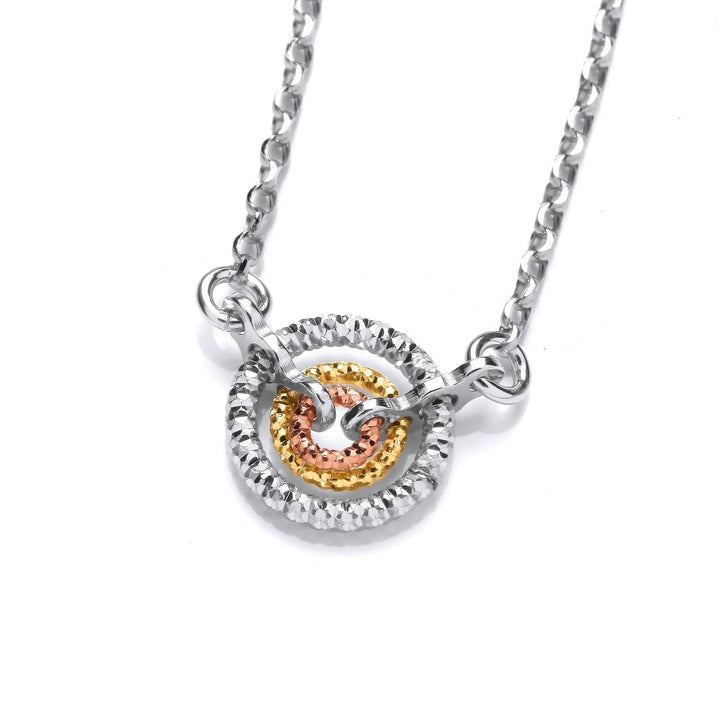 Sterling Silver Tricolour Diamond Cut Circles Necklace