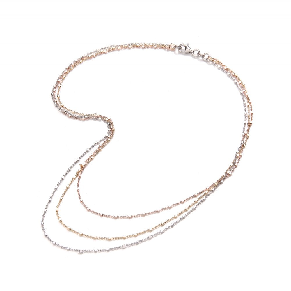 Sterling Silver Tricolour Layered Beaded Chain Necklace